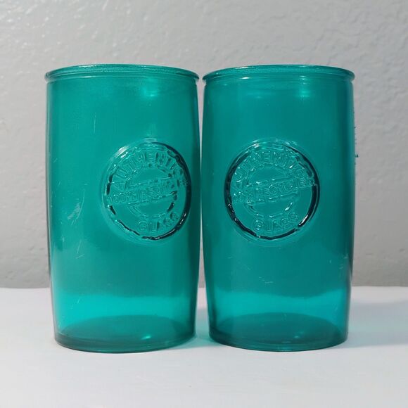 Vidrios San Miguel Spain Authentic Recycled Glass Tall Tumbler Aqua Set 2 - Picture 1 of 12